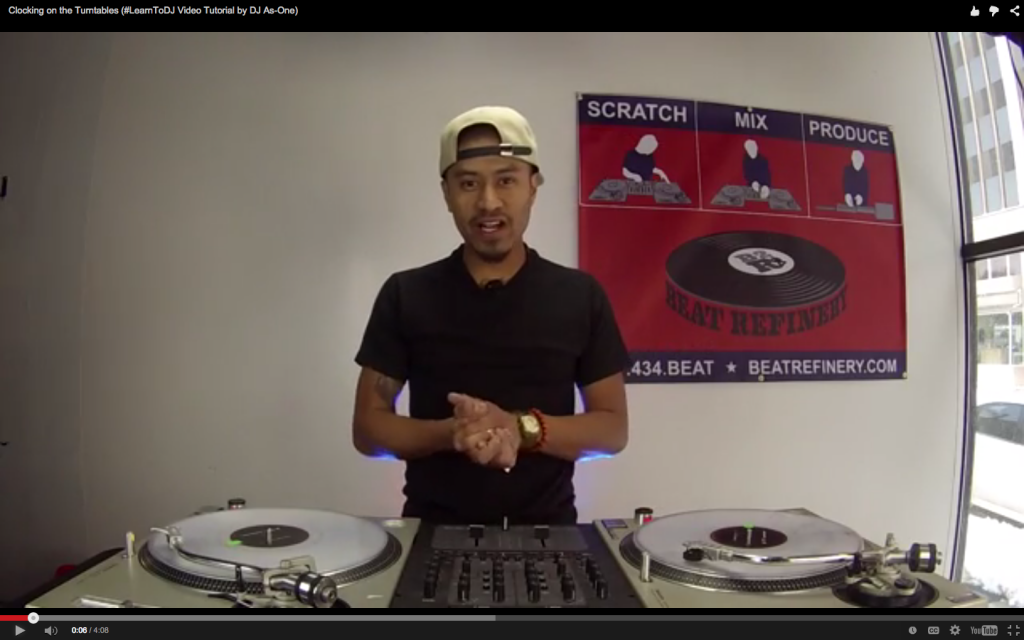 ></p>
<p>Here’s another installment of our #LearnToDJ video series featuring DJ As-One (DMC Washington DC Champion & Red Bull Thre3style Washington DC Runner-Up) teaching the basic methods on clocking the records a.k.a. backspinning or record looping, which is the foundation of beat juggling.</p>
<p><iframe loading=
