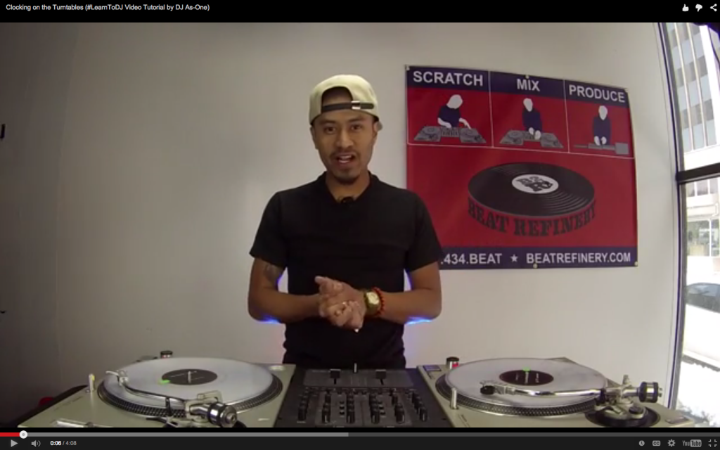 ></p>
<p>Here&rsquo;s another installment of our #LearnToDJ video series featuring DJ As-One (DMC Washington DC Champion & Red Bull Thre3style Washington DC Runner-Up) teaching the basic methods on clocking the records a.k.a. backspinning or record looping, which is the foundation of beat juggling.</p>
<p><iframe loading=