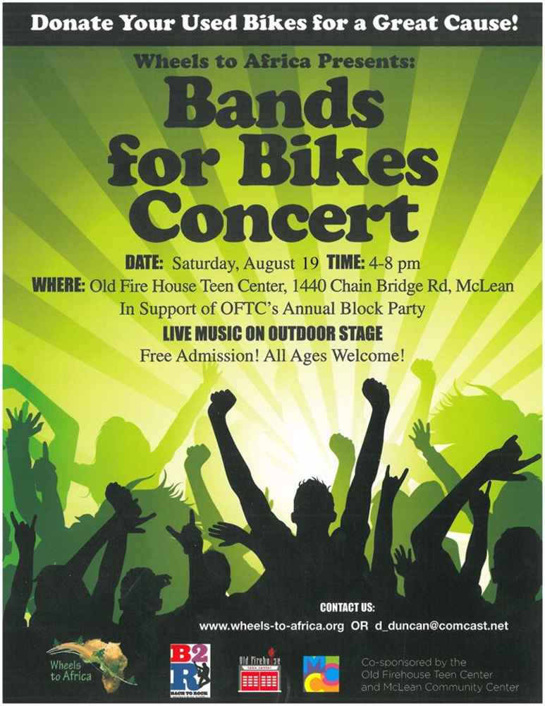 ></p>
<p>The Old Firehouse Teen Center in McLean held its 27th annual Block Party on Saturday, Aug. 19, 2017, where about 500 people were expected. The event included a Bands for Bikes Concert with four bands and a bike collection for Wheels to Africa.</p>
<p>The four bands that performed at the Bands for Bikes Concert included: The Outliers, singer Claudia Swope, Dropoff, and The Unexpected. The Block Party also included a rock-climbing wall, a moon bounce, a Shark Attack balancing game, quarterback ball toss, spray-on tattoos, Coderkids, Mathnasium, and Johnny Ray's food truck. The event was sponsored by Burke and Herbert Bank with partners Bach to Rock, Wheels to Africa, and Bands for Bikes…</p>
<p>Read the full article on <a href=