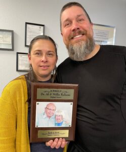 Mel and David received a plaque honoring Dr. Albert and Millie Kahane, donated by a group of the Kahanes’ friends. It’s posted proudly at Bach to Rock, Rocklin.