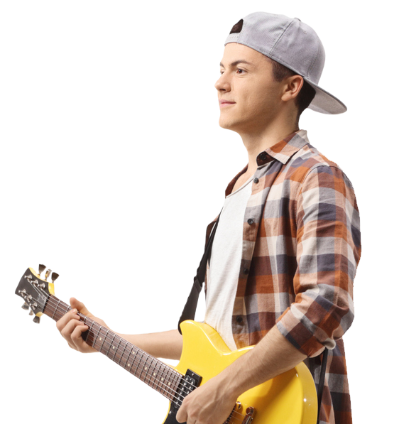 A student playing the guitar